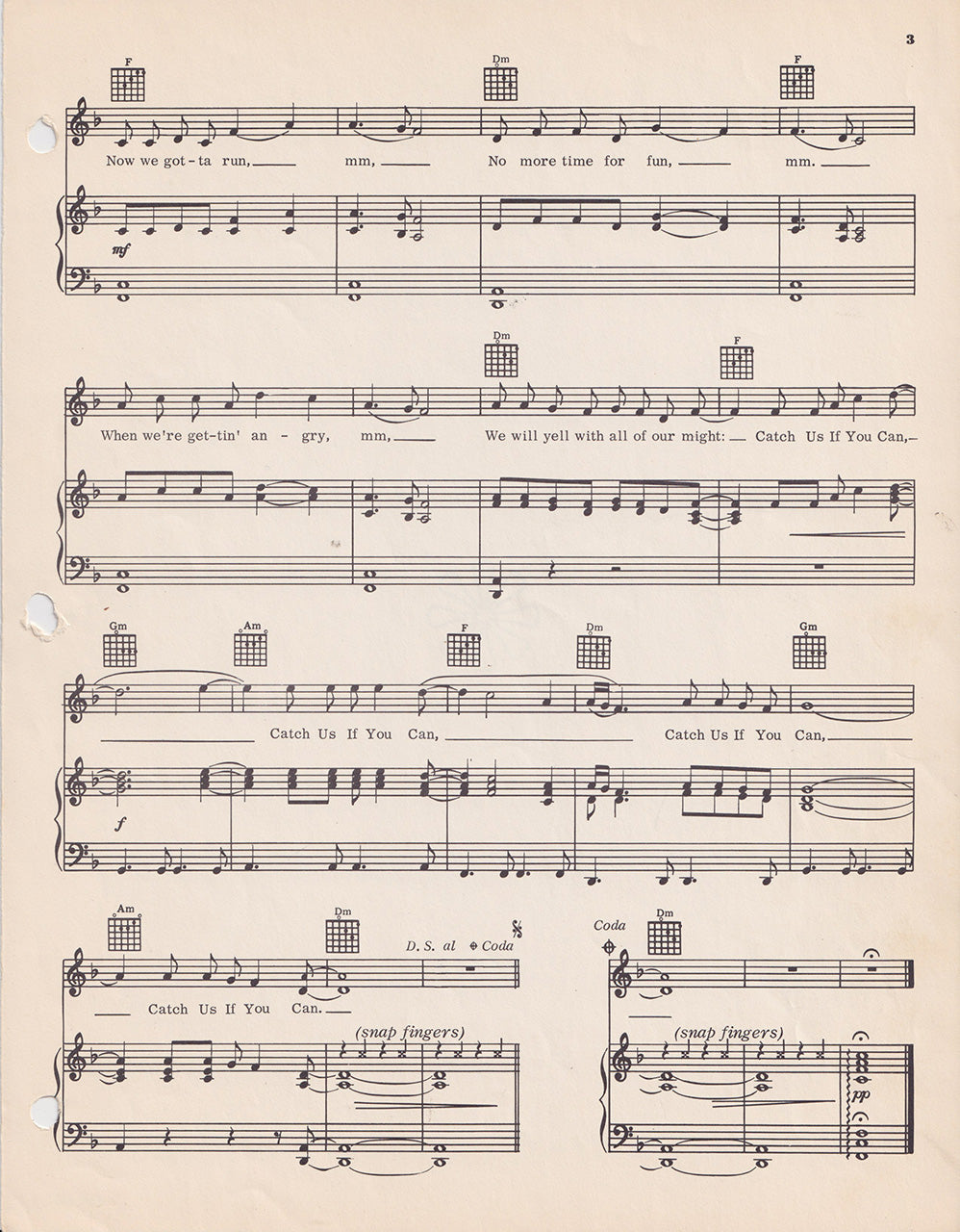 1965 Dave Clarke Five "Catch Us If You Can" Sheet Music